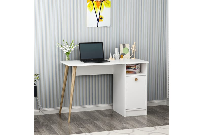Bauksa Skrivebord 110 cm med Opbevaringshylde + Skab - Hvid - Møbler - Borde - Kontorbord - Skrivebord