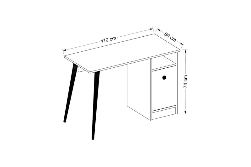 Bauksa Skrivebord 110 cm med Opbevaringshylde + Skab - Hvid - Skrivebord