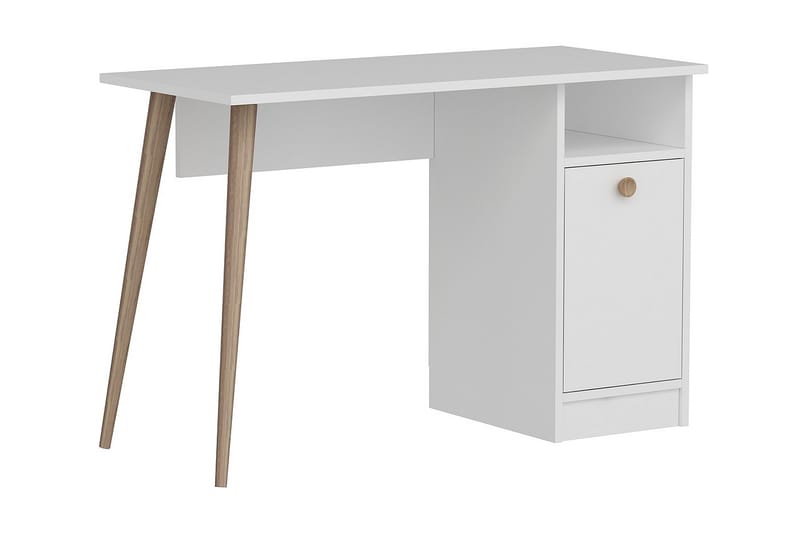 Bauksa Skrivebord 110 cm med Opbevaringshylde + Skab - Hvid - Skrivebord