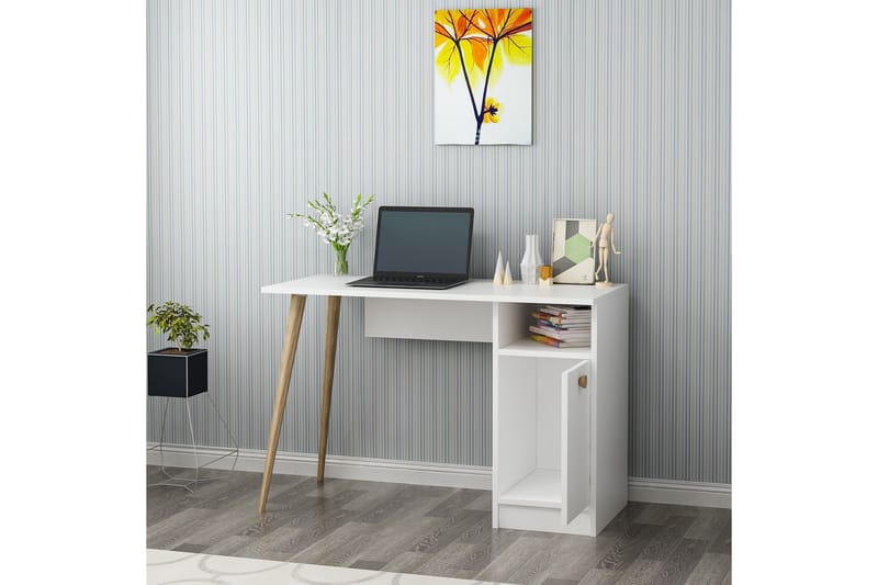 Bauksa Skrivebord 110 cm med Opbevaringshylde + Skab - Hvid - Møbler - Borde - Kontorbord - Skrivebord