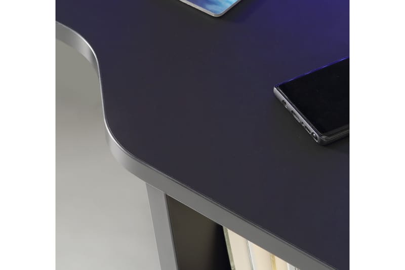 Bays Gaming Skrivebord 160 cm med Opbevaring 2 Hylder - Sort - Møbler - Borde - Kontorbord - Skrivebord