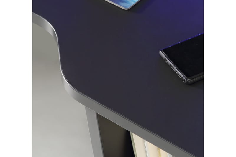 Bays Gaming Skrivebord 160 cm med Opbevaring 2 Hylder - Sort - Skrivebord - Computerbord