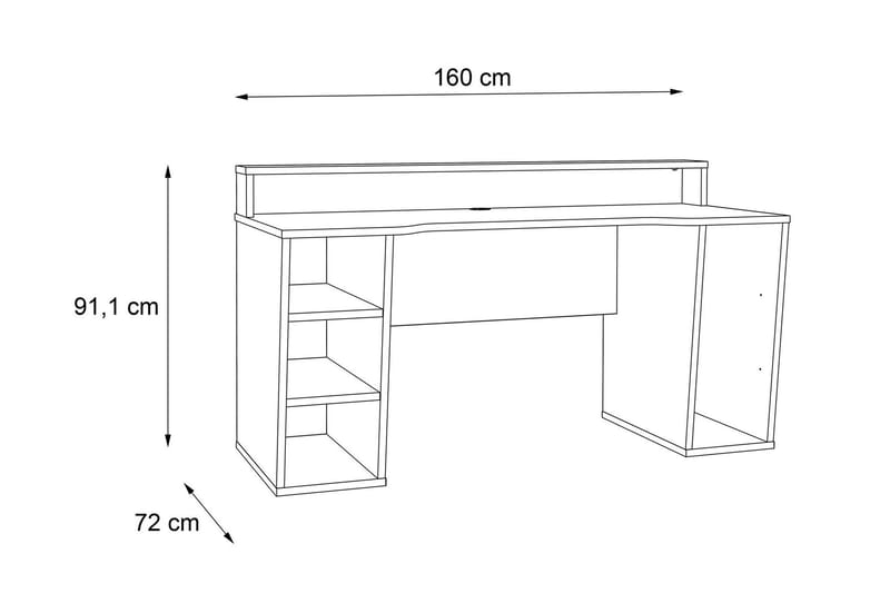 Bays Gaming Skrivebord 160 cm med Opbevaring 2 Hylder - Sort - Skrivebord - Computerbord