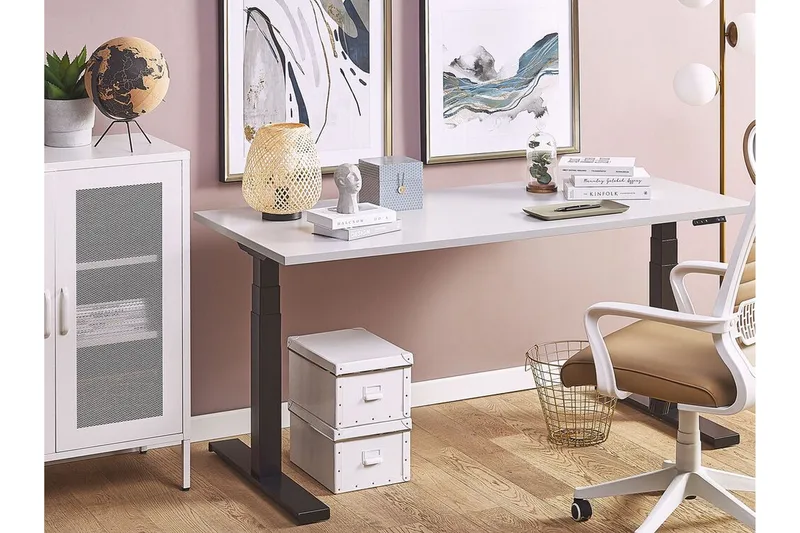 Belluton Skrivebord 130 cm Elektrisk Justerbart - Grå/Sort - Møbler - Borde - Kontorbord - Skrivebord - hæve-sænke-bord