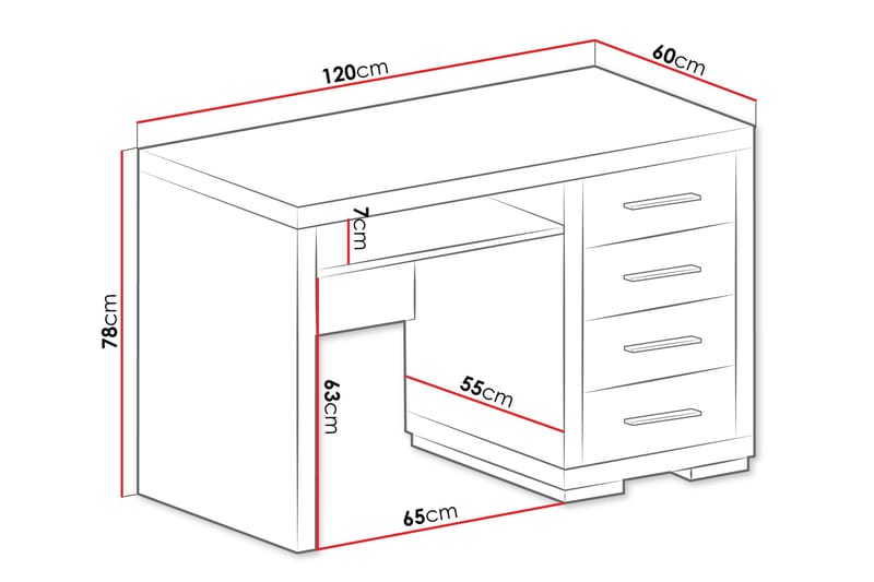 Benavila Skrivebord 120 cm med Opbevaring 4 Skuffer - Egefarvet/Brun - Møbler - Borde - Kontorbord - Skrivebord