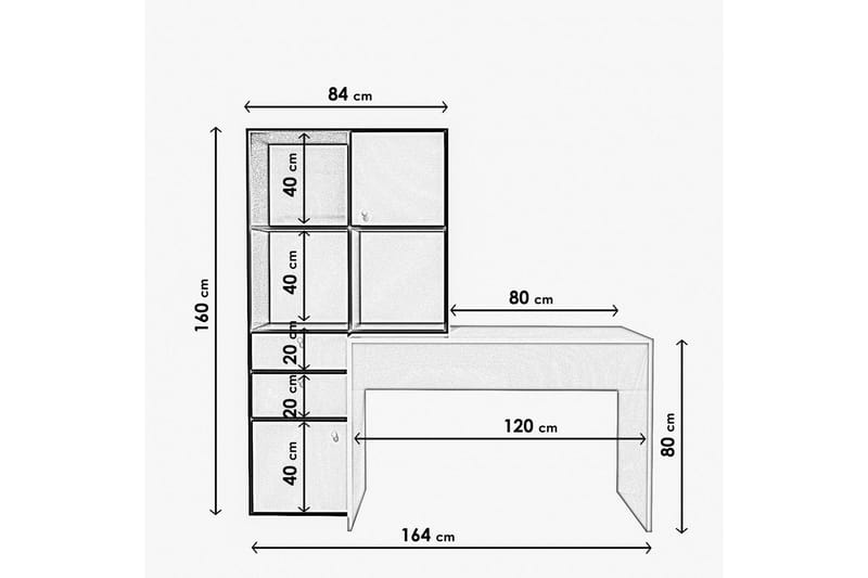 Bengul Skrivebord 164x160x164 cm med opbevaring - Hvid - Skrivebord