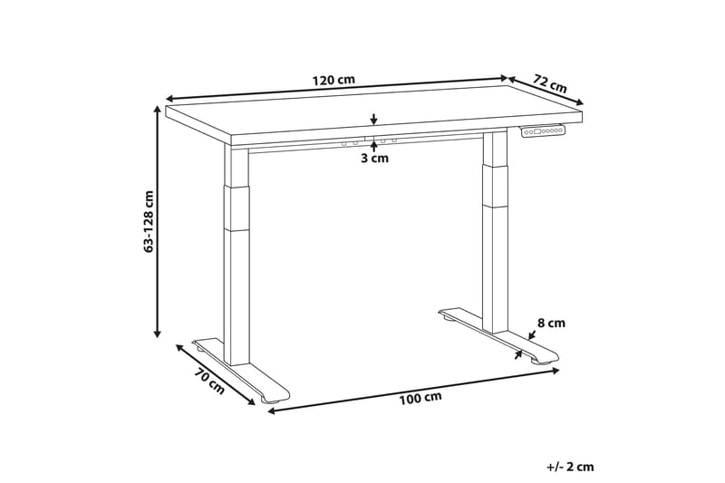 Bina Skrivebord 72x120 cm i Træ med Metalstativ - Mørkt Træ|Hvid - Møbler - Borde - Kontorbord - Skrivebord - hæve-sænke-bord