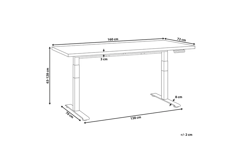 Bina Skrivebord 72x160 cm - Grå/Sort - Møbler - Borde - Kontorbord - Skrivebord - hæve-sænke-bord