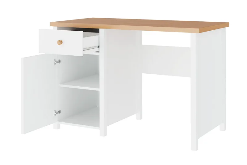 Bioley Skrivebord 110 cm med Opbevaring Skuffe + Skab - Beige/Hvid - Møbler - Borde - Kontorbord - Skrivebord
