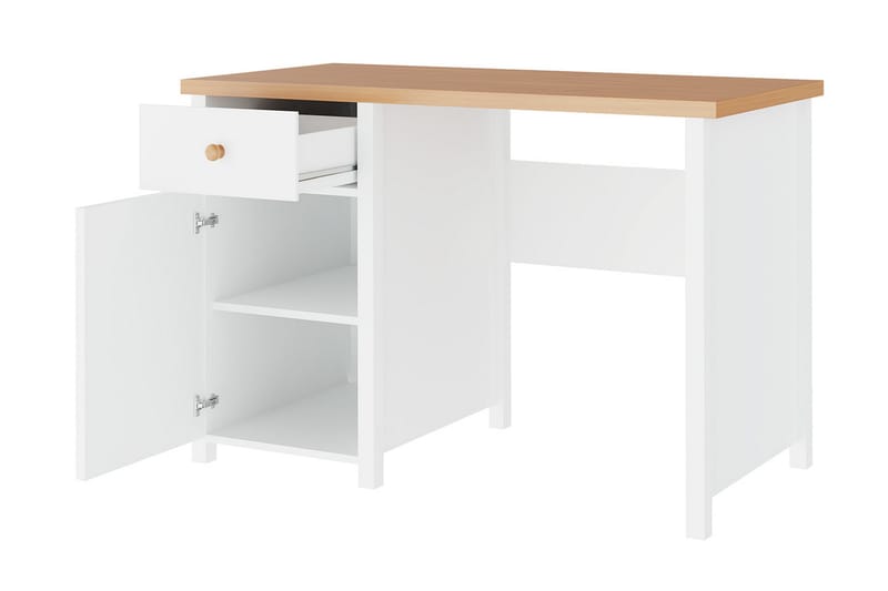 Bioley Skrivebord 110 cm med Opbevaring Skuffe + Skab - Beige/Hvid - Skrivebord