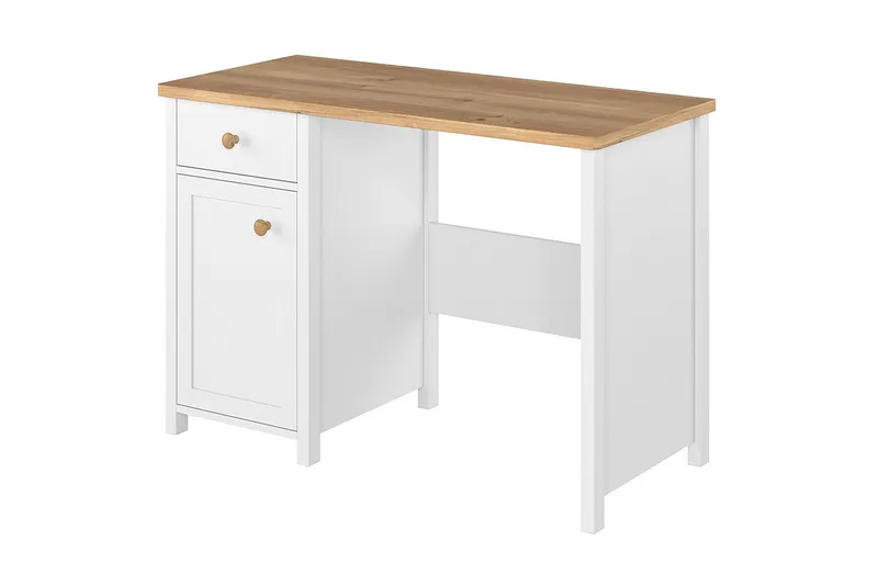 Bioley Skrivebord 110 cm med Opbevaring Skuffe + Skab, Beige/Hvid