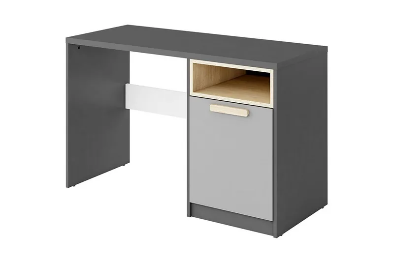 Bioley Skrivebord 120 cm med Opbevaring Skab + Hylde, Sort/Hvid/Grå