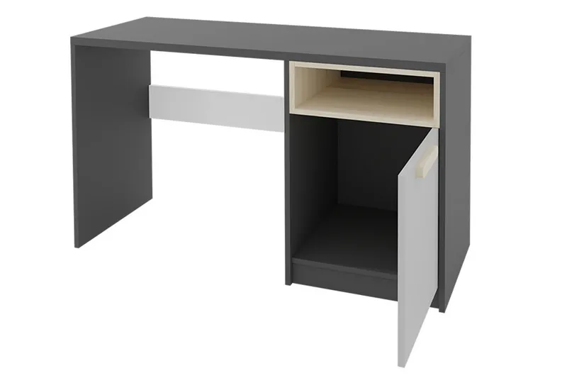 Bioley Skrivebord 120 cm med Opbevaring Skab + Hylde - Sort/Hvid/Grå - Møbler - Borde - Kontorbord - Skrivebord