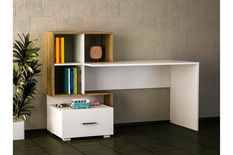 Bloomis Skrivebord 152 cm med Opbevaring Skuffe+Hylder - Hvid/Valnøddebrun - Skrivebord