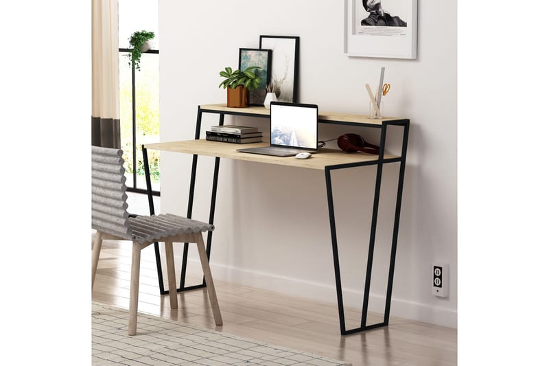 Bodsjö Skrivebord 123 cm med Opbevaring Hylde - Lysebrun/Sort - Møbler - Borde - Kontorbord - Skrivebord