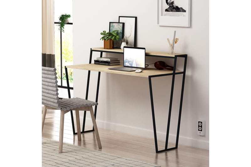 Bodsjö Skrivebord 123 cm med Opbevaring Hylde - Lysebrun/Sort - Møbler - Borde - Kontorbord - Skrivebord