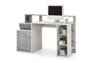Bolton Skrivebord 139 cm med Opbevaring - Betongrå/Hvid - Møbler - Borde - Kontorbord - Skrivebord