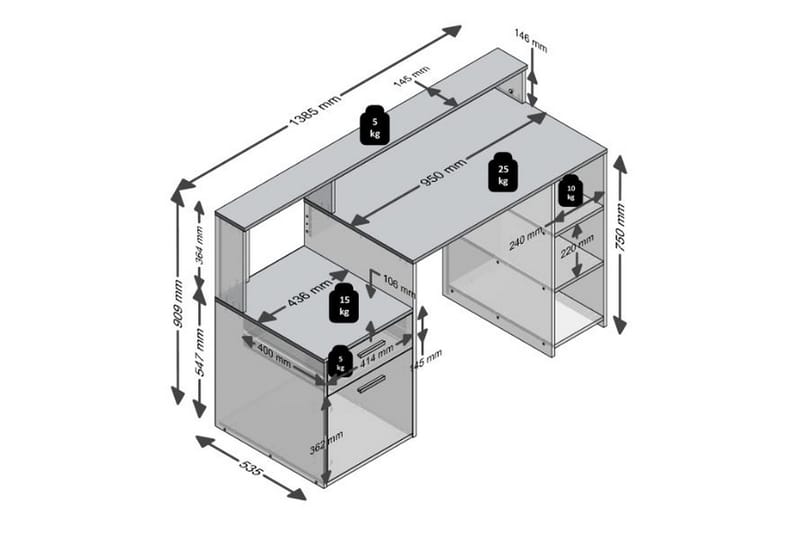 Bolton Skrivebord 139 cm med Opbevaring - Betongrå/Hvid - Møbler - Borde - Kontorbord - Skrivebord