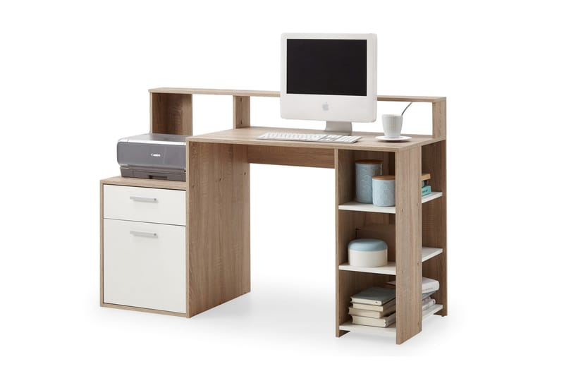 Bolton Skrivebord 139 cm med Opbevaring - Hvid/Eg - Møbler - Borde - Kontorbord - Skrivebord