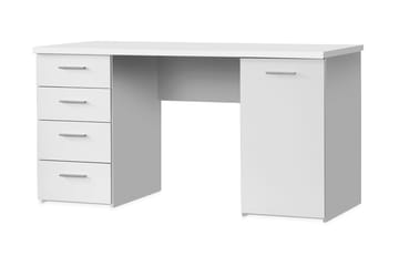 Bowlee Skrivebord 145 cm med Opbevaring Skab + 4 Skuffer + H - Hvid - Møbler - Borde - Kontorbord - Skrivebord