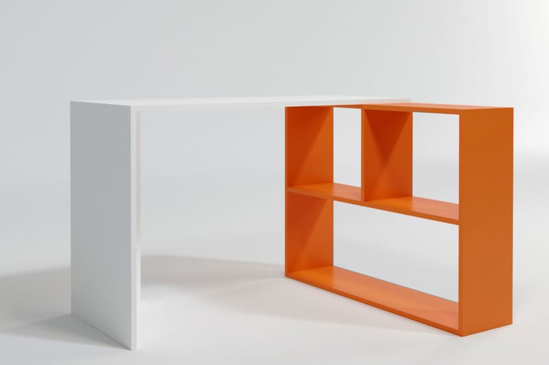 Cabeci Skrivebord 120 cm med Opbevaring Hylder - Hvid/Orange - Møbler - Borde - Kontorbord - Skrivebord