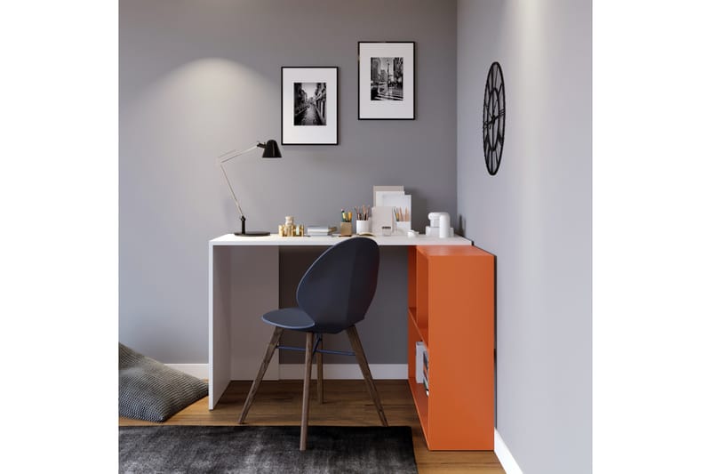 Cabeci Skrivebord 120 cm med Opbevaring Hylder - Hvid/Orange - Skrivebord