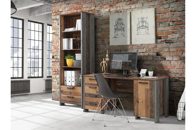 Cadle Skrivebord 127 cm med Opbevaring Skuffe + Skab - Brun/Grå - Møbler - Borde - Kontorbord - Skrivebord