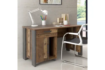 Cadle Skrivebord 127 cm med Opbevaring Skuffe + Skab - Brun/Grå - Møbler - Borde - Kontorbord - Skrivebord