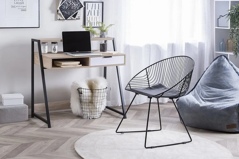 Calceta Skrivebord 100 cm med Opbevaring Skuffe + Hylde - Lysebrun/Hvid/Sort - Møbler - Borde - Kontorbord - Skrivebord