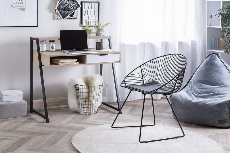 Calceta Skrivebord 100 cm med Opbevaring Skuffe + Hylde - Lysebrun/Hvid/Sort - Møbler - Borde - Kontorbord - Skrivebord