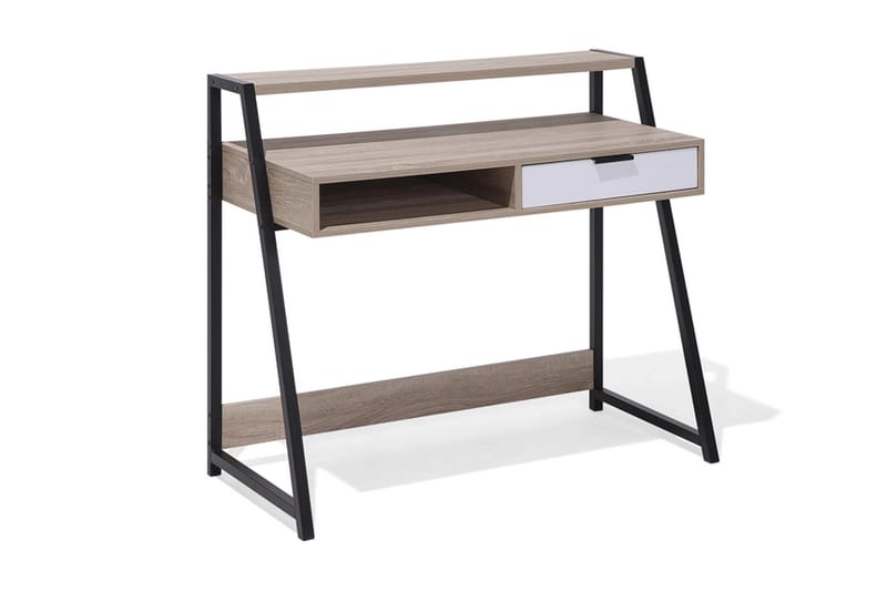 Calceta Skrivebord 100 cm med Opbevaring Skuffe + Hylde - Lysebrun/Hvid/Sort - Møbler - Borde - Kontorbord - Skrivebord