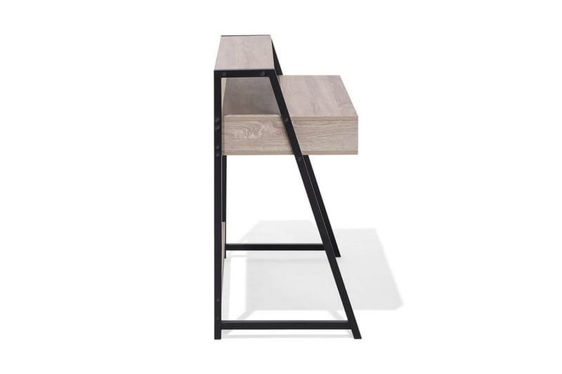 Calceta Skrivebord 100 cm med Opbevaring Skuffe + Hylde - Lysebrun/Hvid/Sort - Skrivebord