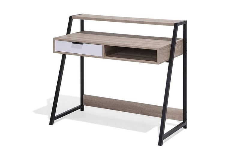 Calceta Skrivebord 100 cm med Opbevaring Skuffe + Hylde - Lysebrun/Hvid/Sort - Møbler - Borde - Kontorbord - Skrivebord