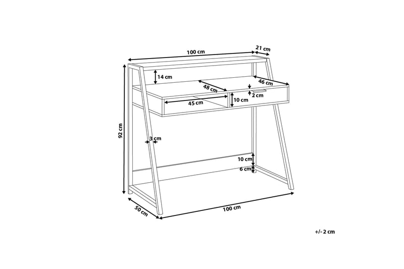 Calceta Skrivebord 100 cm med Opbevaring Skuffe + Hylde - Lysebrun/Hvid/Sort - Skrivebord