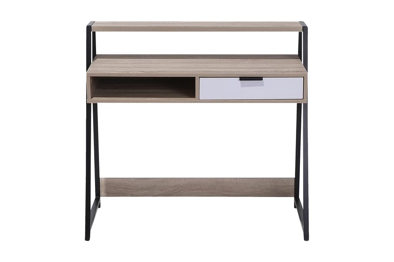 Calceta Skrivebord 100 cm med Opbevaring Skuffe + Hylde - Lysebrun/Hvid/Sort - Møbler - Borde - Kontorbord - Skrivebord