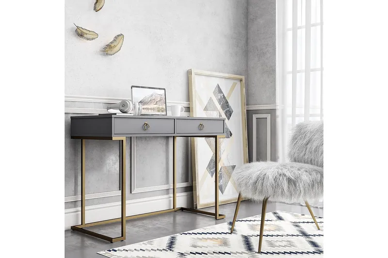 Camila Skrivebord 106 cm m Opbevaring 2 Skuffer Grafitgrå/Me - CosmoLiving - Møbler - Borde - Kontorbord - Skrivebord