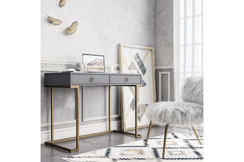 Camila Skrivebord 106 cm m Opbevaring 2 Skuffer Grafitgrå/Me - CosmoLiving - Møbler - Borde - Kontorbord - Skrivebord