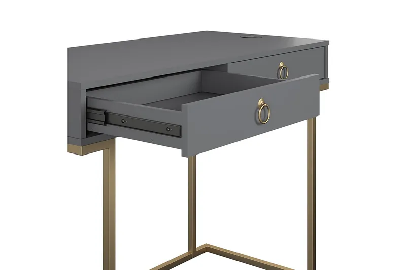 Camila Skrivebord 106 cm m Opbevaring 2 Skuffer Grafitgrå/Me - CosmoLiving - Møbler - Borde - Kontorbord - Skrivebord