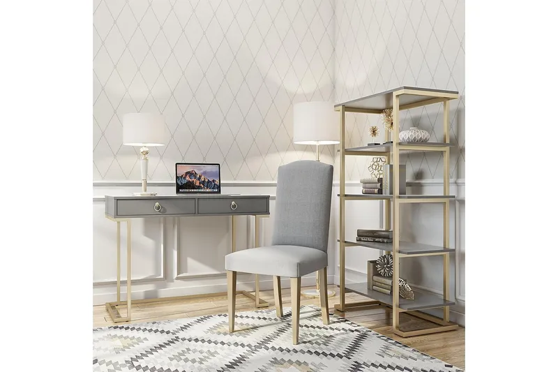 Camila Skrivebord 106 cm m Opbevaring 2 Skuffer Grafitgrå/Me - CosmoLiving - Møbler - Borde - Kontorbord - Skrivebord