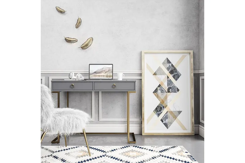 Camila Skrivebord 106 cm m Opbevaring 2 Skuffer Grafitgrå/Me - CosmoLiving - Møbler - Borde - Kontorbord - Skrivebord