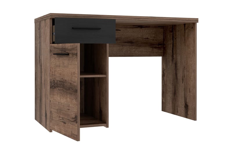 Cannop Skrivebord 110 cm med Opbevaring Skuffe + Skab - Brun/Sort - Møbler - Borde - Kontorbord - Skrivebord
