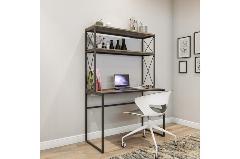 Caplette Skrivebord 105 cm med Opbevaring Hylder - Sort/Træ/Natur - Møbler - Borde - Kontorbord - Skrivebord