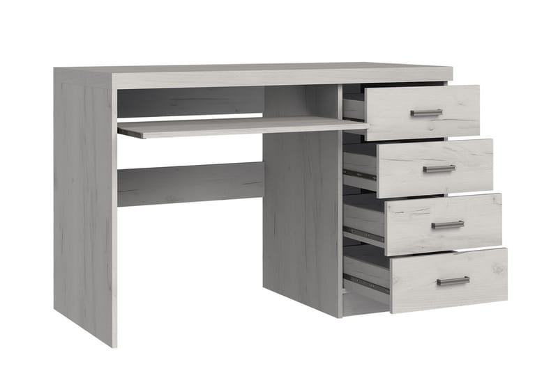 Castillia Skrivebord 120 cm med Opbevaring 4 Skuffer + Hylde - Lyse Ask - Møbler - Borde - Kontorbord - Skrivebord