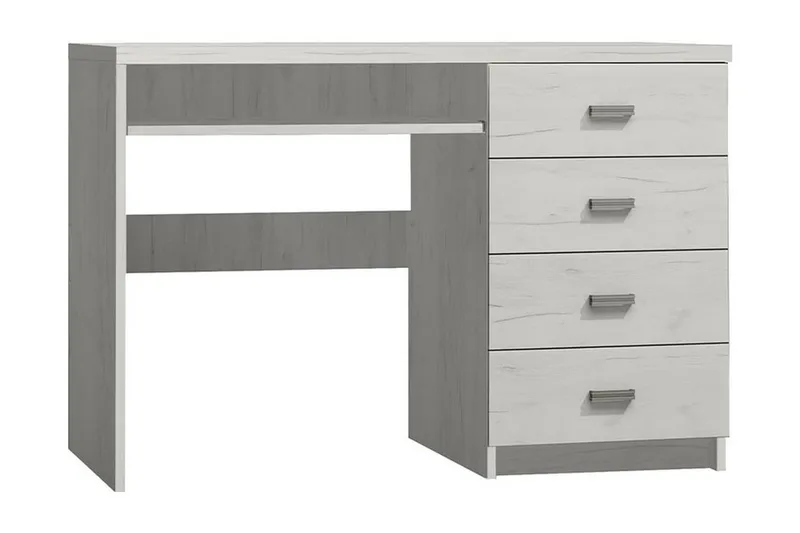 Castillia Skrivebord 120 cm med Opbevaring 4 Skuffer + Hylde, Hvid