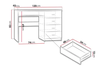 Castillia Skrivebord 120 cm med Opbevaring 4 Skuffer + Hylde - Mørke Ask - Møbler - Borde - Kontorbord - Skrivebord