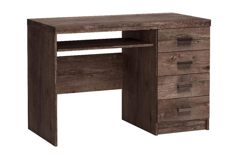 Castillia Skrivebord 120 cm med Opbevaring 4 Skuffer + Hylde, Mørke Ask