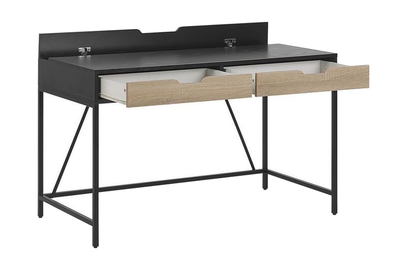 Cebolleros Skrivebord 120 cm med Opbevaring 2 Skuffer - Sort/Lyset Træ - Skrivebord