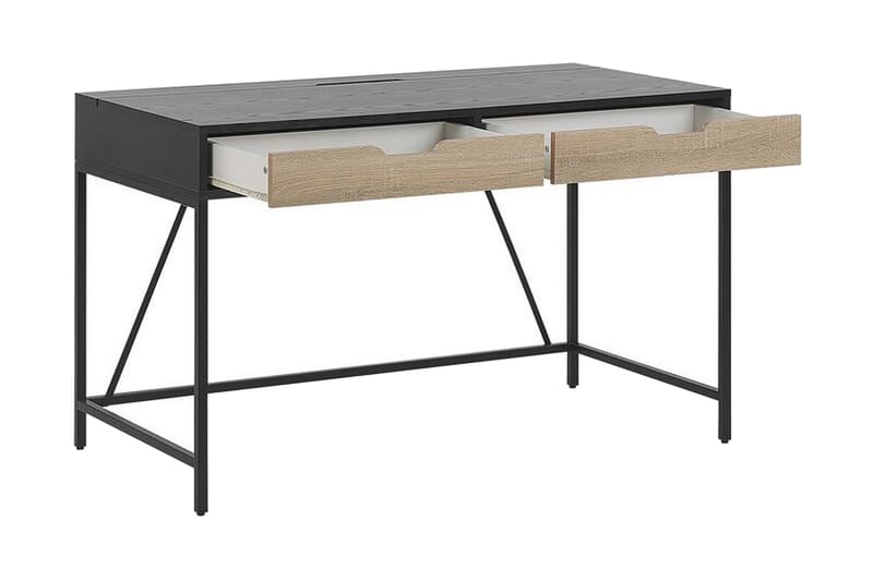Cebolleros Skrivebord 120 cm med Opbevaring 2 Skuffer - Sort/Lyset Træ - Skrivebord