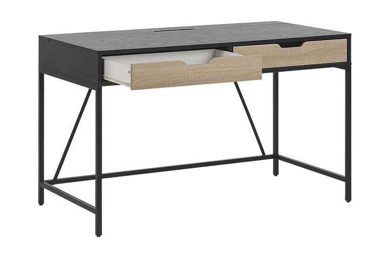 Cebolleros Skrivebord 120 cm med Opbevaring 2 Skuffer - Sort/Lyset Træ - Skrivebord