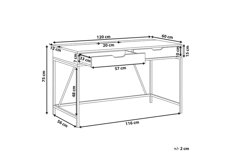 Cebolleros Skrivebord 120 cm med Opbevaring 2 Skuffer - Sort/Lyset Træ - Skrivebord